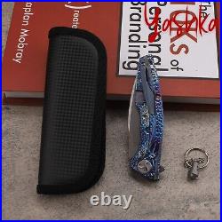 Folding Knife D2 Steel Camping Hunting EDC Outdoor Tool Titanium Handle Blue New