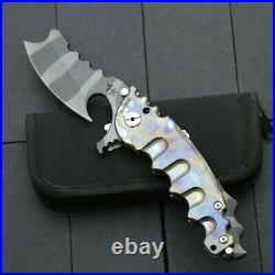 Folding Knife Pocket Flipper Hunting Survival Tactical D2 Blade Titanium Handle