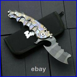 Folding Knife Pocket Flipper Hunting Survival Tactical D2 Blade Titanium Handle