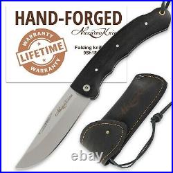 Folding Pocket Knife TAIGA Stainless Steel Blade Hornbeam Handle Leather Sheath