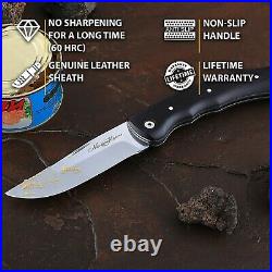 Folding Pocket Knife TAIGA Stainless Steel Blade Hornbeam Handle Leather Sheath