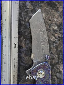 Freeman Knives Guardian Core Damascus Blade Folding Pocket Knife Black Timascus