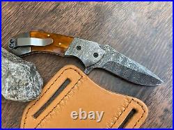 Genuine Damascus steel Folding Knife Resin sheet Pocket Knife Mosaic pin USA