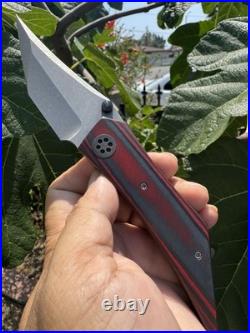 Griffin Bladez Custom Knife Folder Red Black Carbon Fiber Folder Rare Titanium