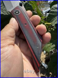 Griffin Bladez Custom Knife Folder Red Black Carbon Fiber Folder Rare Titanium