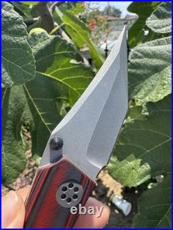Griffin Bladez Custom Knife Folder Red Black Carbon Fiber Folder Rare Titanium