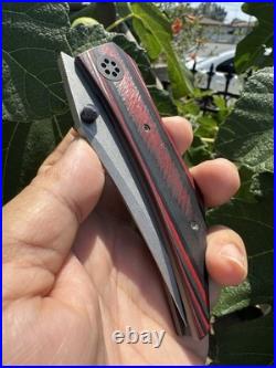 Griffin Bladez Custom Knife Folder Red Black Carbon Fiber Folder Rare Titanium