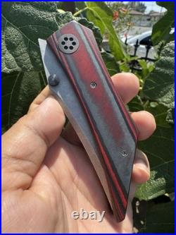 Griffin Bladez Custom Knife Folder Red Black Carbon Fiber Folder Rare Titanium