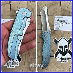 Grimsmo Custom Knives Pocket Knife Norseman Flipper Ice Blue Crosshatch RWL34