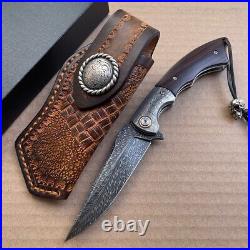 Handmade Collectible Feather Knife Damascus Survival Pocket Knifes Ball Bearing