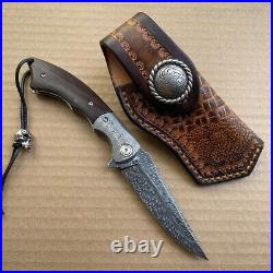 Handmade Collectible Feather Knife Damascus Survival Pocket Knifes Ball Bearing