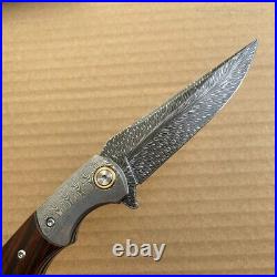 Handmade Collectible Feather Knife Damascus Survival Pocket Knifes Ball Bearing