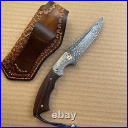 Handmade Collectible Feather Knife Damascus Survival Pocket Knifes Ball Bearing