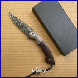 Handmade Collectible Feather Knife Damascus Survival Pocket Knifes Ball Bearing
