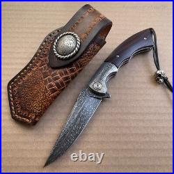 Handmade Collectible Feather Knife Damascus Survival Pocket Knifes Ball Bearing