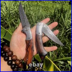 Handmade Collectible Feather Knife Damascus Survival Pocket Knifes Ball Bearing