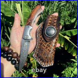 Handmade Collectible Feather Knife Damascus Survival Pocket Knifes Ball Bearing