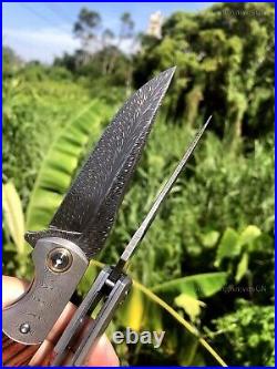 Handmade Collectible Feather Knife Damascus Survival Pocket Knifes Ball Bearing