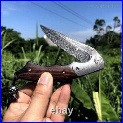 Handmade Collectible Feather Knife Damascus Survival Pocket Knifes Ball Bearing