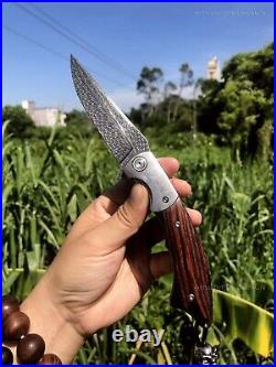 Handmade Collectible Feather Knife Damascus Survival Pocket Knifes Ball Bearing