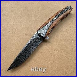 Handmade Collectible Feather Knife Damascus Titanium Pocket Knifes Ball Bearing