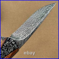 Handmade Collectible Feather Knife Damascus Titanium Pocket Knifes Ball Bearing