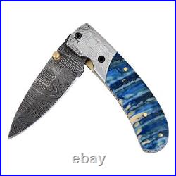 Handmade Damascus Folding knife (Woolly Mammoth Handle)