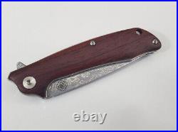 Handmade Damascus Folding pocket knife EDC Liner Lock Rosewood Handle Camping