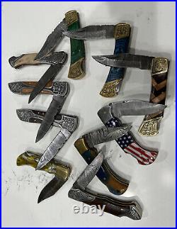 Handmade Damascus Steel Folding Knife Lot Of 10