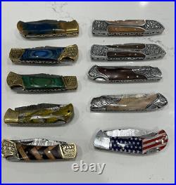 Handmade Damascus Steel Folding Knife Lot Of 10