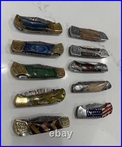 Handmade Damascus Steel Folding Knife Lot Of 10