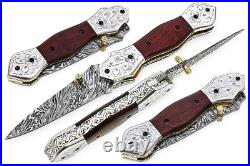 Handmade Damascus Steel Folding Knife for Camping Hunting with linear Lock F-11