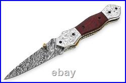 Handmade Damascus Steel Folding Knife for Camping Hunting with linear Lock F-11