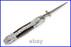 Handmade Damascus Steel Folding Knife for Camping Hunting with linear Lock F-11