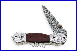 Handmade Damascus Steel Folding Knife for Camping Hunting with linear Lock F-11