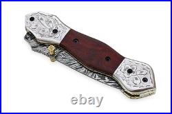 Handmade Damascus Steel Folding Knife for Camping Hunting with linear Lock F-11