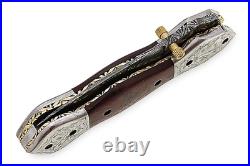 Handmade Damascus Steel Folding Knife for Camping Hunting with linear Lock F-11