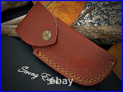 Handmade Damascus Steel Folding Knife for Camping & Hunting with linear Locking
