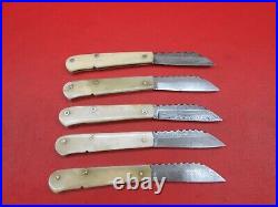 Handmade Damascus Steel Pocket Folding Knife Camel Bone Handle 5 Pcs lot K 381
