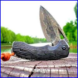 Handmade Drop Point Knife Folding Pocket Flipper Hunting Tactical Damascus Steel