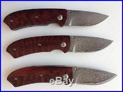 Handmade Extremely Rare Exotic Snakewood Handle True Damascus Folding Knife Gift