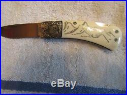 Handmade Folding Knife. Tommy Lee Engraved Lockback. Exotic Scales