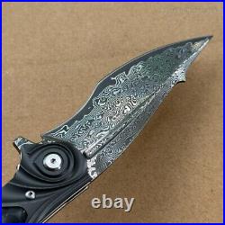 Handmade Japanese Damascus Pocket Knife Rescue Outdoor Survival Carbon Fiber