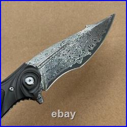 Handmade Japanese Damascus Pocket Knife Rescue Outdoor Survival Carbon Fiber