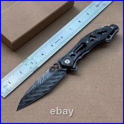 Handmade Japanese VG10 Damascus Folding Pocket Knife Carbon Fiber Clip Survival