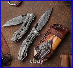 Handmade Japanese VG10 Damascus Folding Pocket Knife Carbon Fiber Clip Survival