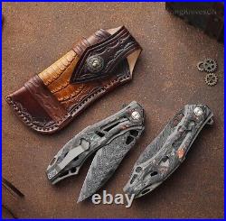 Handmade Japanese VG10 Damascus Folding Pocket Knife Carbon Fiber Clip Survival