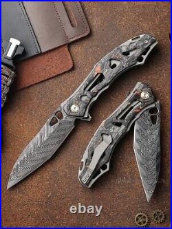 Handmade Japanese VG10 Damascus Folding Pocket Knife Carbon Fiber Clip Survival