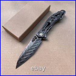 Handmade Japanese VG10 Damascus Folding Pocket Knife Carbon Fiber Clip Survival