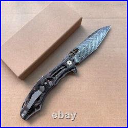 Handmade Japanese VG10 Damascus Folding Pocket Knife Carbon Fiber Clip Survival